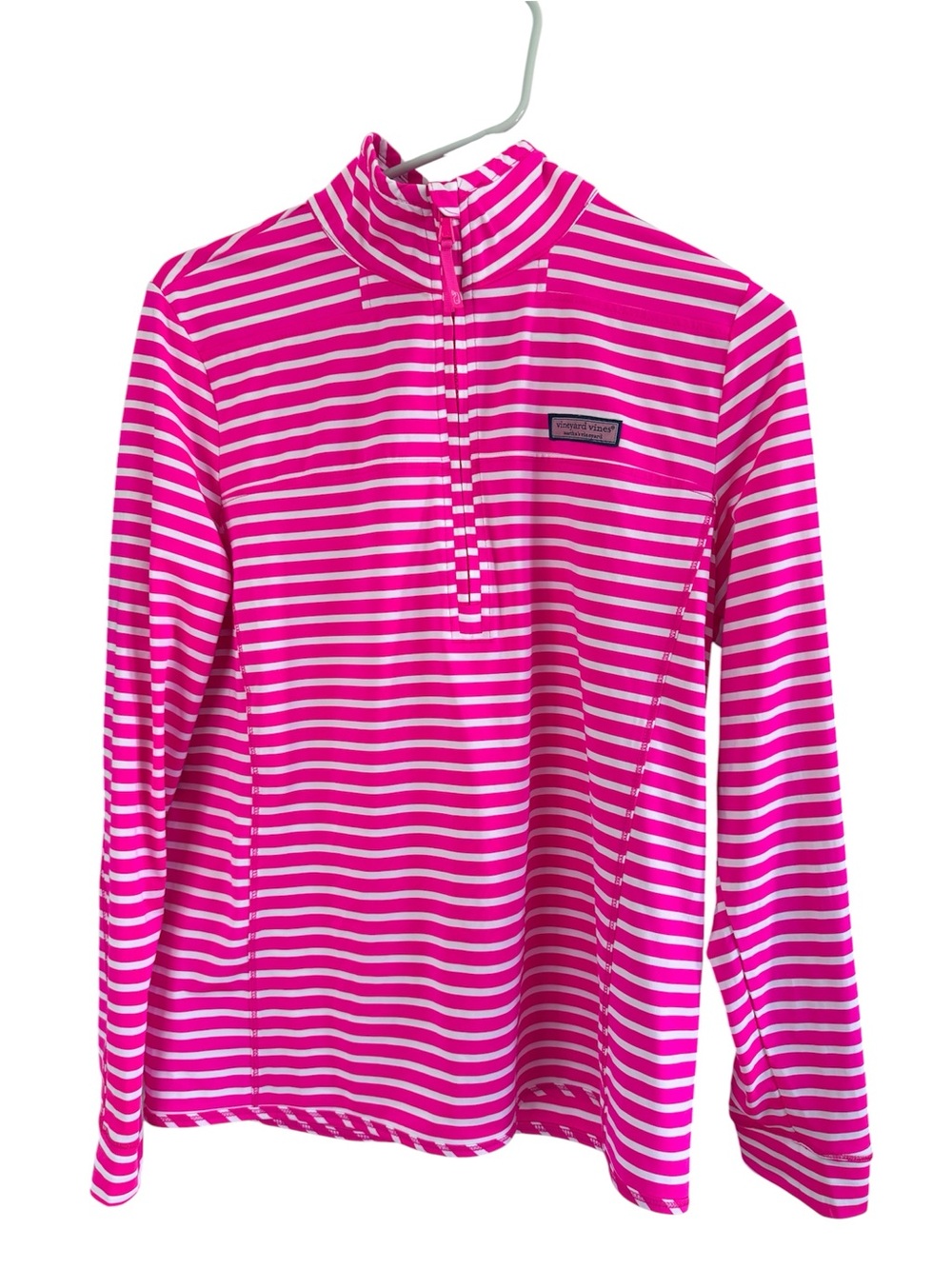 Vineyard Vines performance pink & white Striped Quarter-Zip Pullover medium